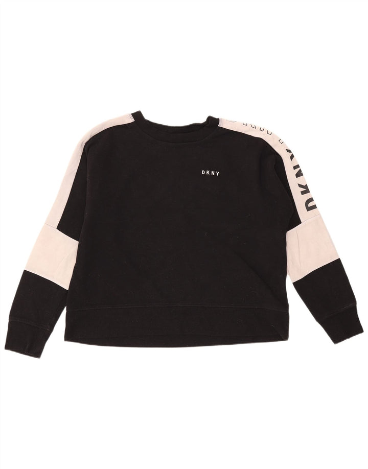 Dkny Womens Graphic Sweatshirt Jumper UK 14 Medium Black Colourblock