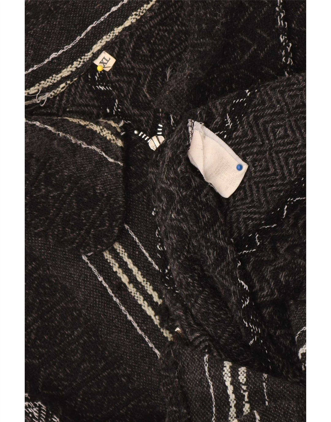 Vintage Mens Cardigan Sweater XL Black Geometric Wool Aztec