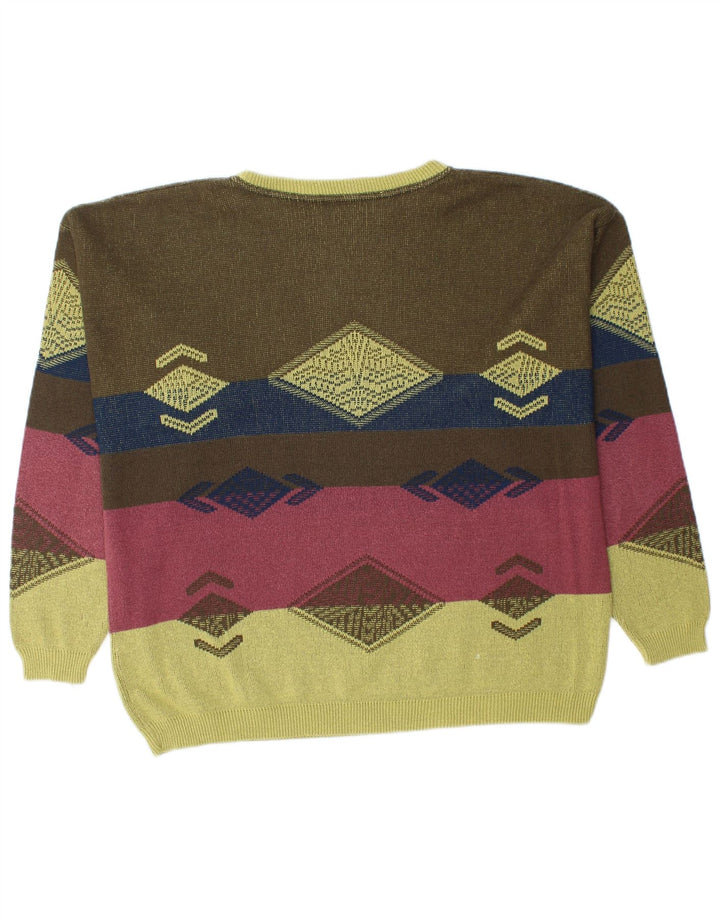 VINTAGE Mens Crew Neck Jumper Sweater IT 50 Medium Green Geometric