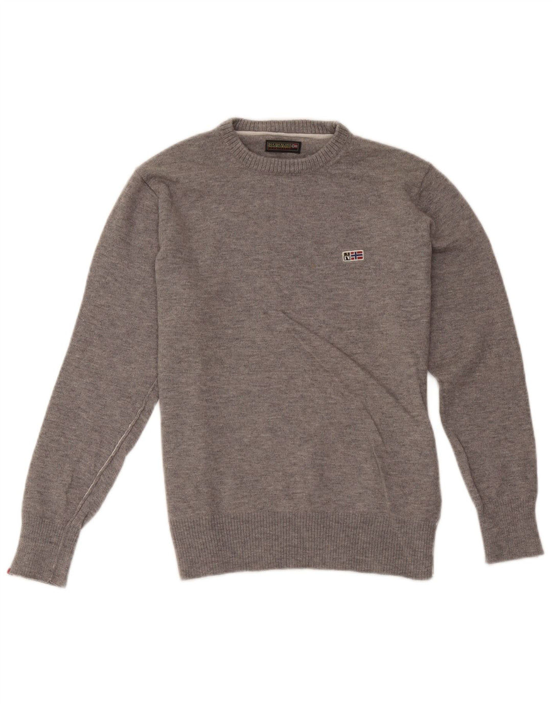 Napapijri Mens Geographic Crew Neck Jumper Sweater Small Grey Wool