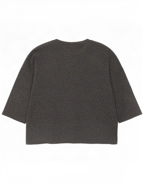 Top feminino Zara manga 3/4 Reino Unido 16 poliéster cinza grande