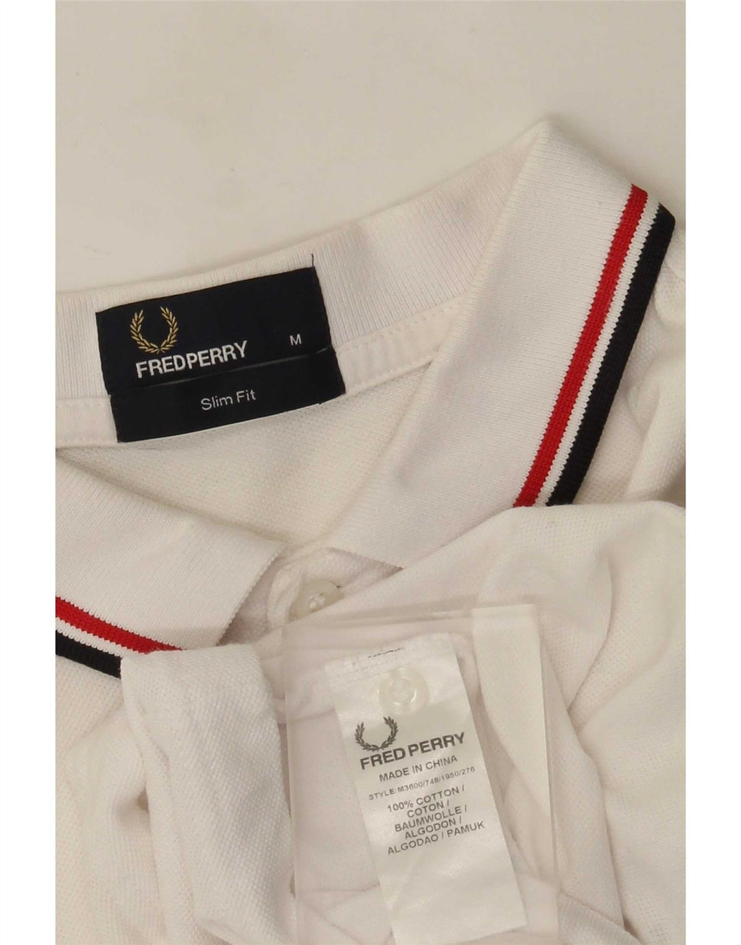 Fred Perry Mens Slim Fit Polo Shirt Medium White Cotton