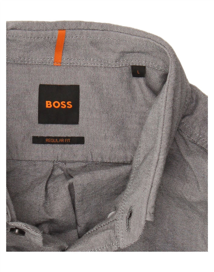 HUGO BOSS Mens Regular Fit Shirt Large Grey Cotton Vintage Hugo Boss and Second-Hand Hugo Boss from Messina Hembry 