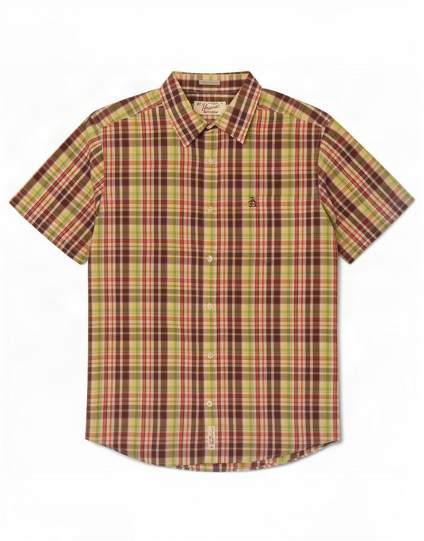 Penguin Mens Heritage Short Sleeve Slim Fit Shirt Large Multicoloured Check