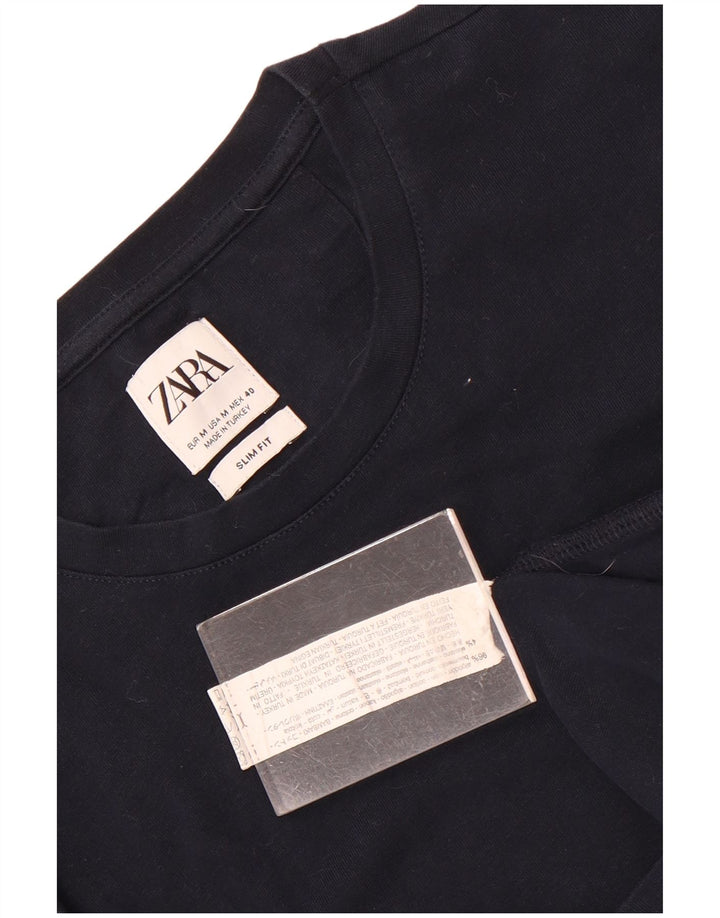 Zara Mens Slim Fit T-Shirt Top Medium Navy Blue Cotton