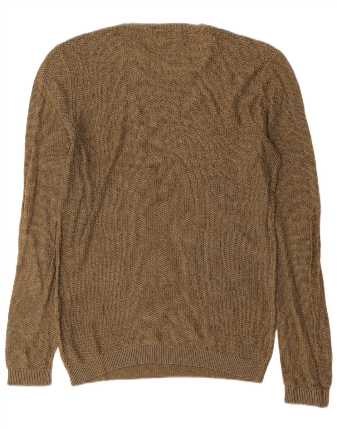 Zara Mens Crew Neck Jumper Sweater Medium Khaki Acrylic