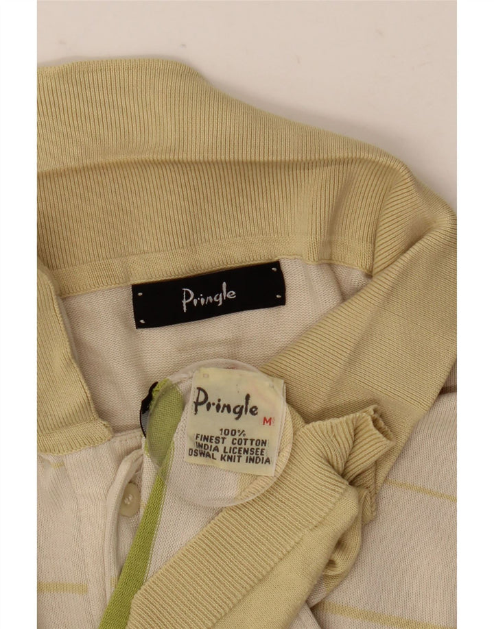 Pringle Herren-Poloshirt aus mittelbeiger, gestreifter Baumwolle