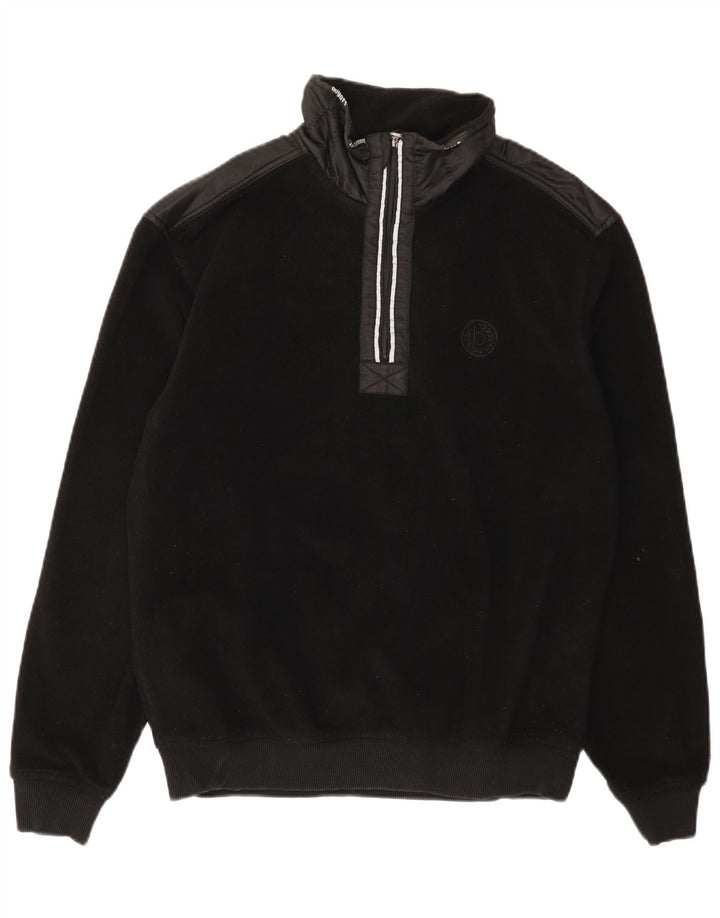 Bugatti Herren-Fleecepullover mit Reißverschluss am Hals, groß, aus schwarzem Polyester