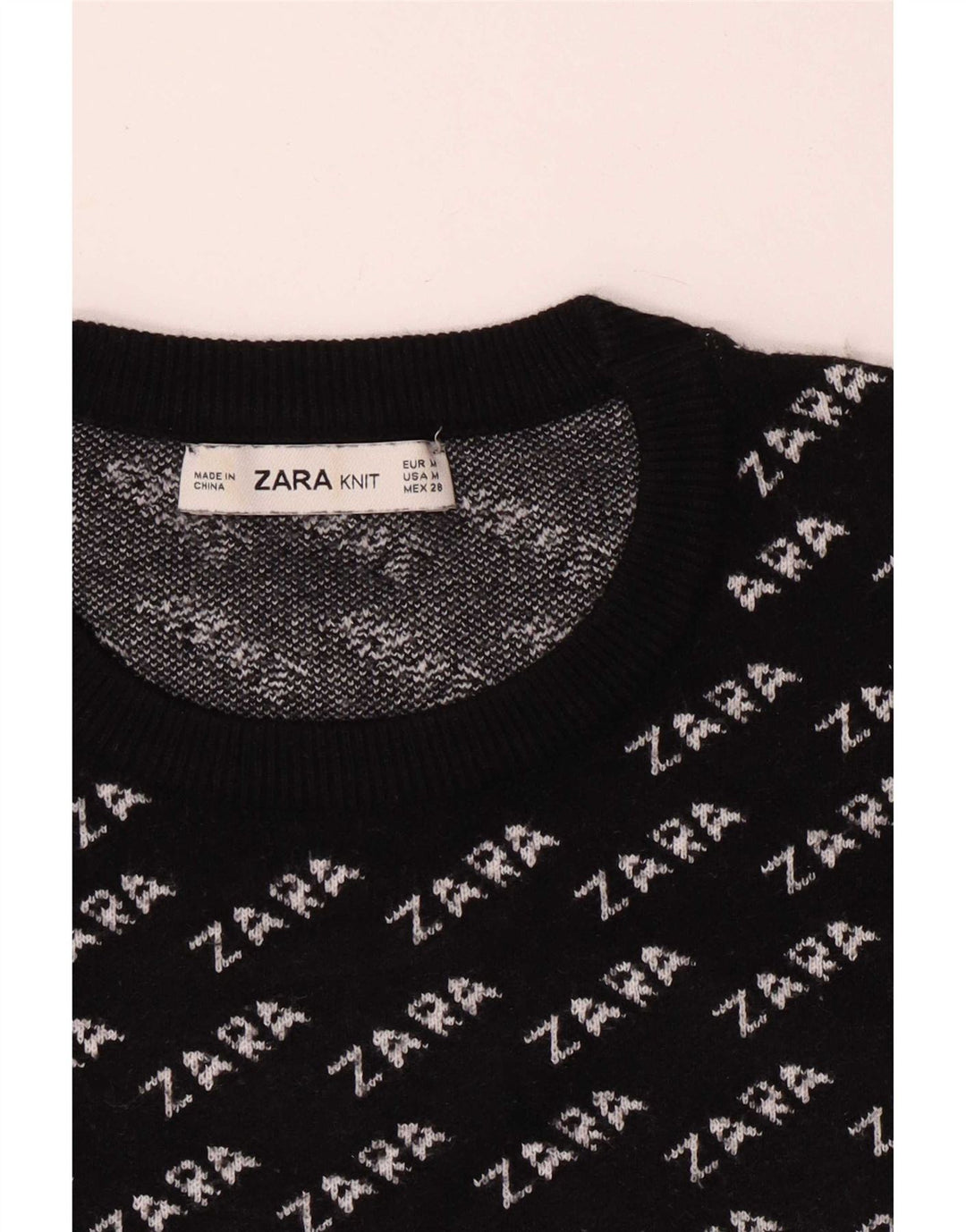 Zara Womens Graphic Crew Neck Jumper Sweater UK 14 Medium Black