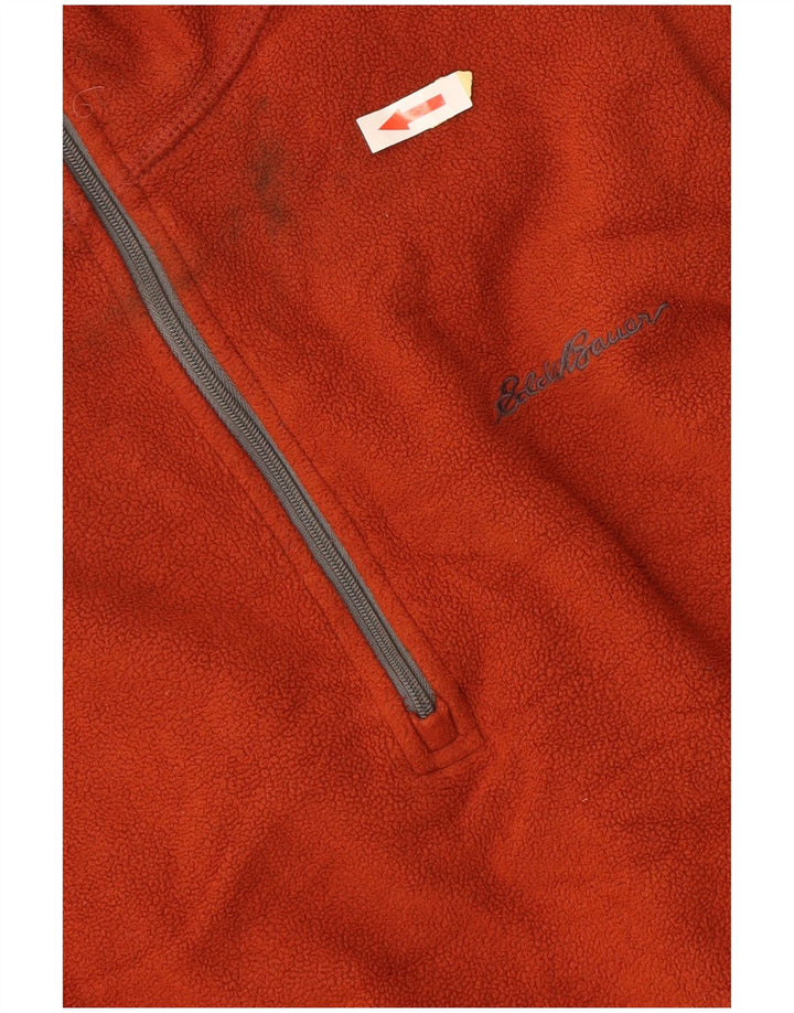 EDDIE BAUER Mens Zip Neck Fleece Jumper Large Orange Polyester