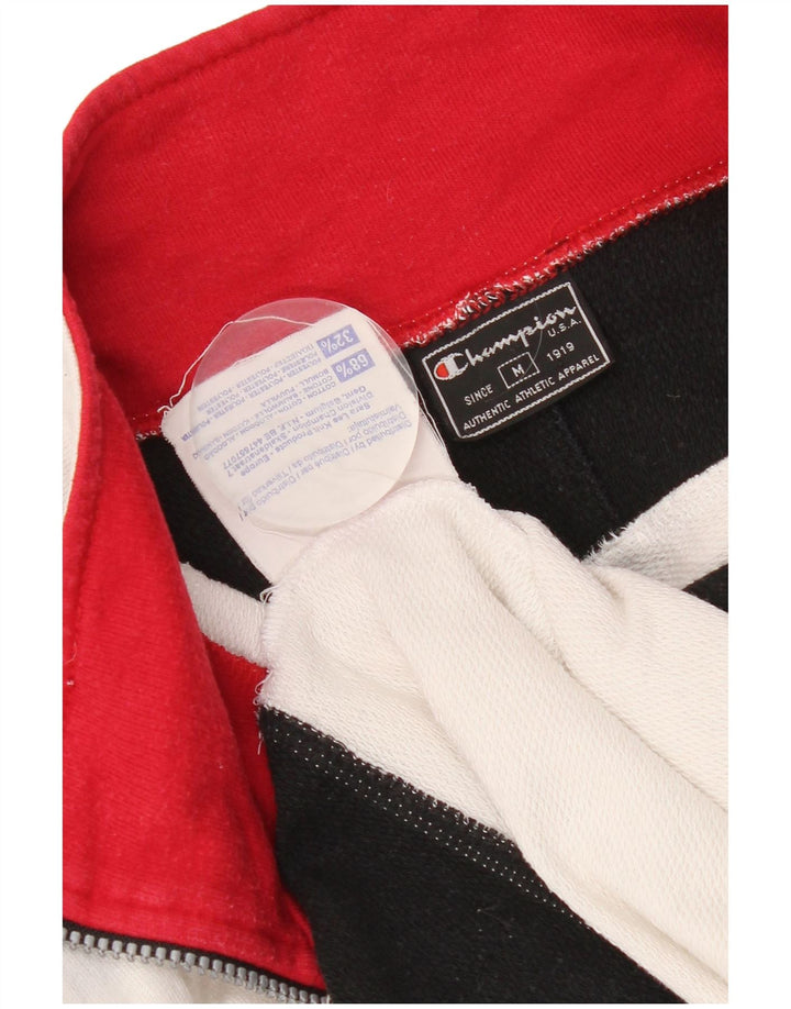 Champion Mens Graphic Zip Neck Sweatshirt Jumper Medium White Colourblock