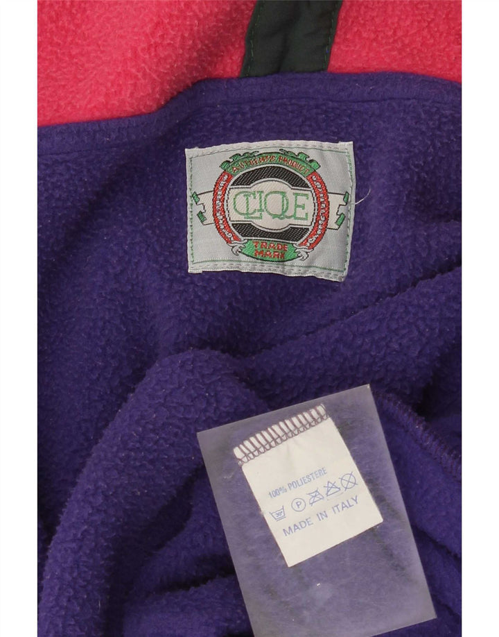 Vintage Mens Button Neck Fleece Jumper XL Purple Colourblock Polyester