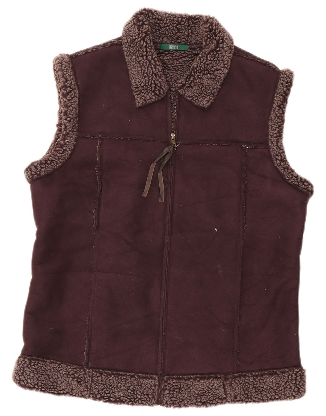 Marks & Spencer Dame Sherpa Gilet UK 12 Medium Burgundy Polyester