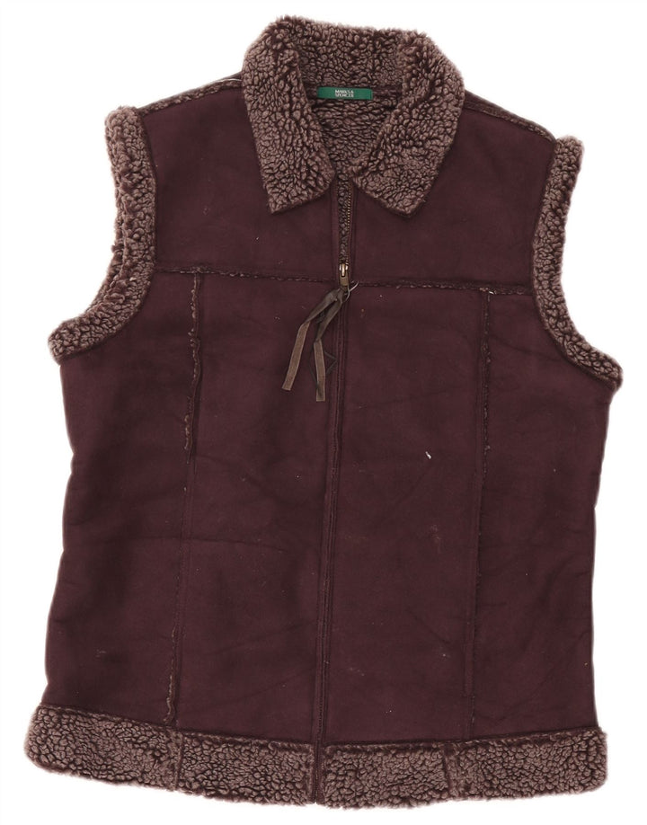 Marks & Spencer Dame Sherpa Gilet UK 12 Medium Burgundy Polyester