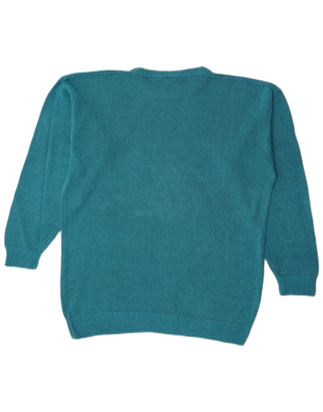 Vintage Womens Graphic Oversized Boat Neck Jumper Sweater UK 14 Medium Blue