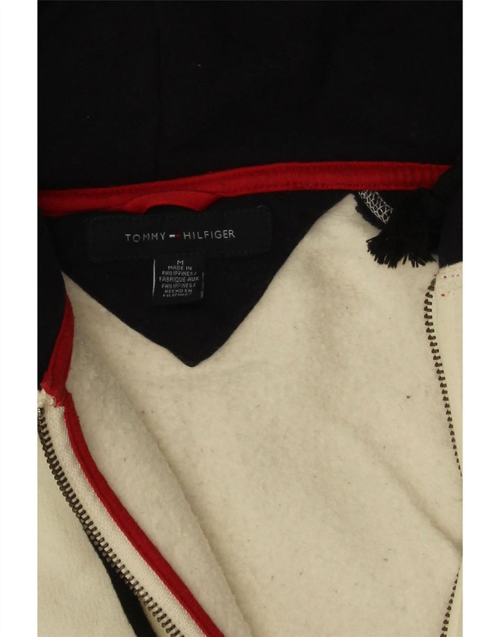 Tommy Hilfiger Mens Zip Hoodie Sweater Medium Off White Colourblock