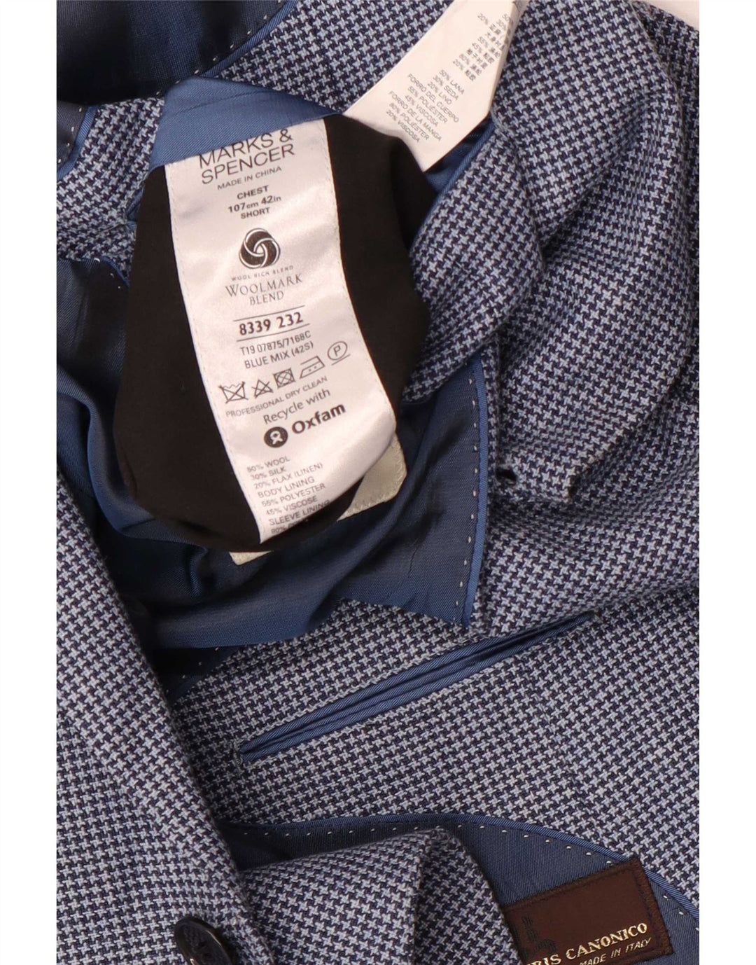 Marks & Spencer Veste blazer courte pour homme UK 42 Large pied-de-poule bleu
