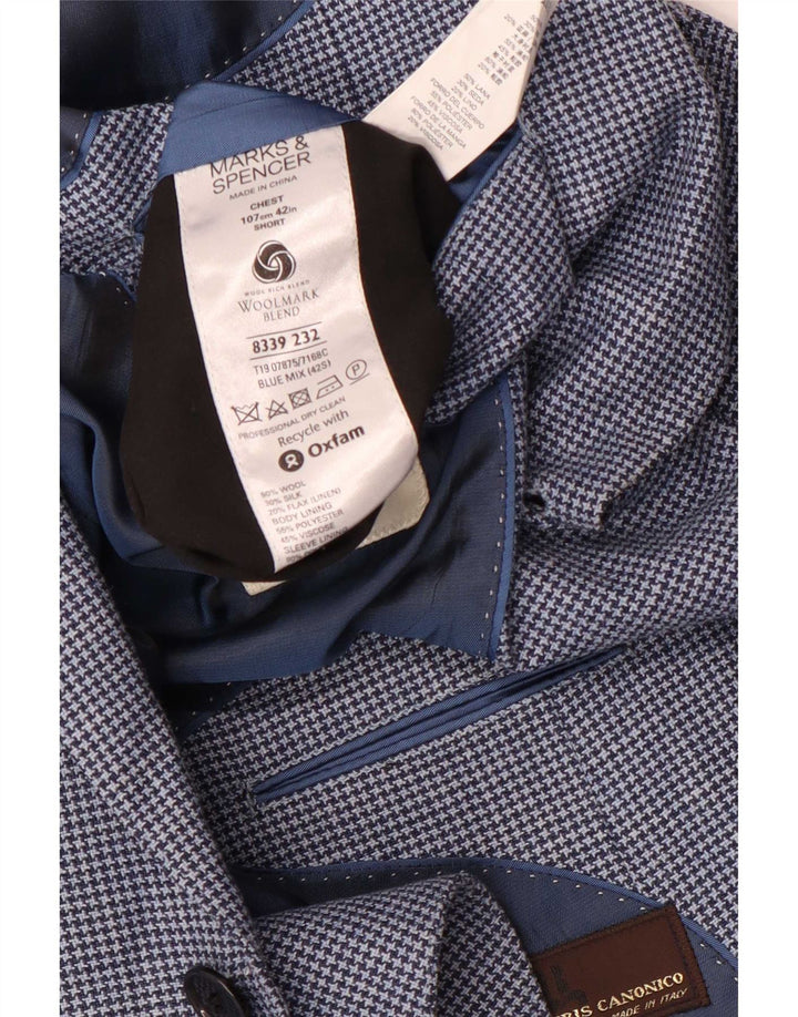 Marks & Spencer Veste blazer courte pour homme UK 42 Large pied-de-poule bleu
