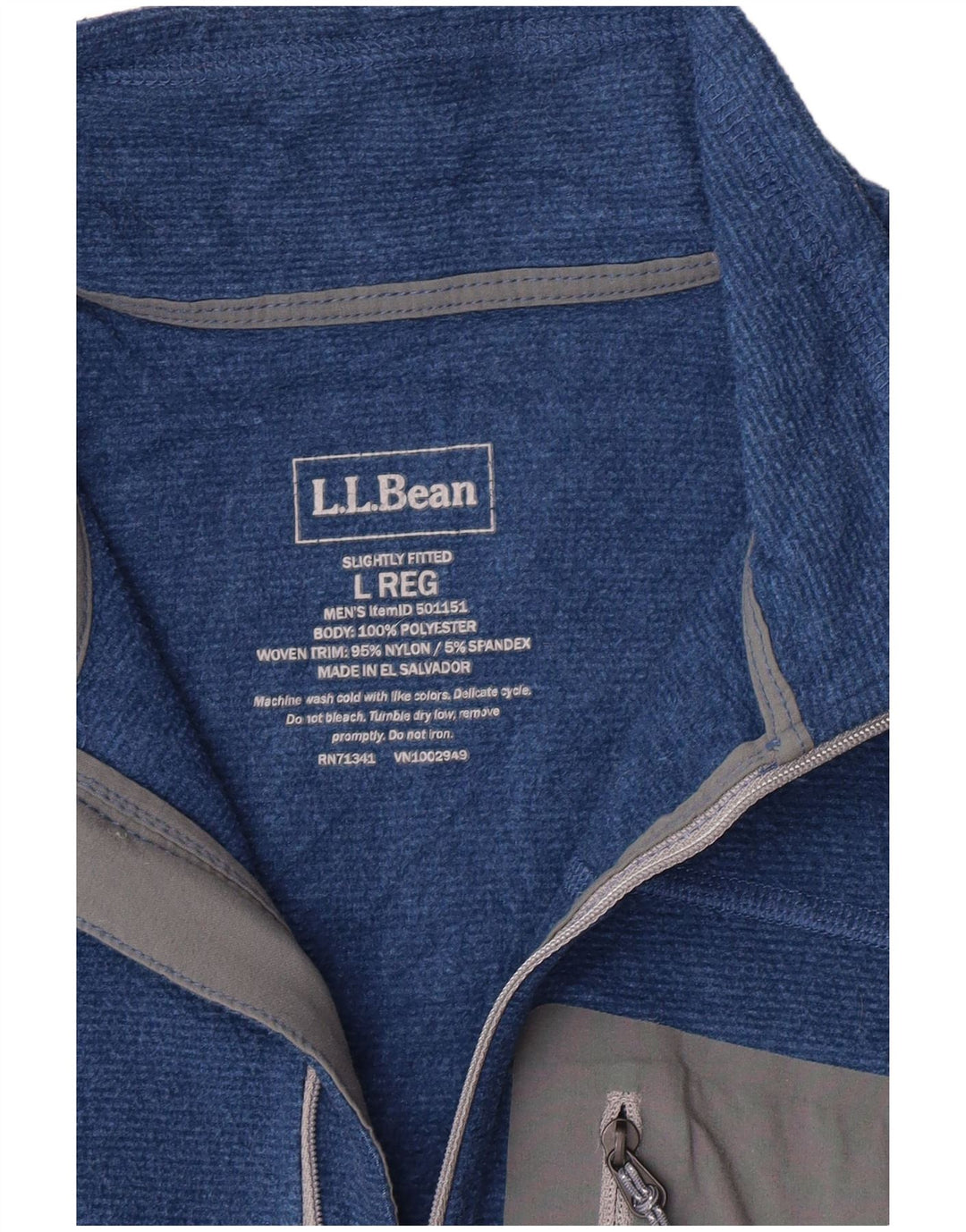 L.L.Bean Mens Zip Neck Fleece Jumper Large Blue Polyester
