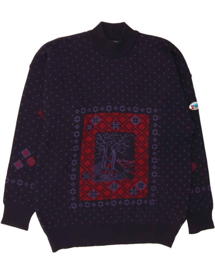NORTH POLE Mens Turtle Neck Jumper Sweater 2XL Navy Blue Fair Isle Wool