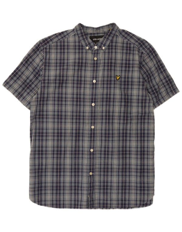 Camicia da uomo a maniche corte Regular Fit Lyle & Scott XL in cotone scozzese blu