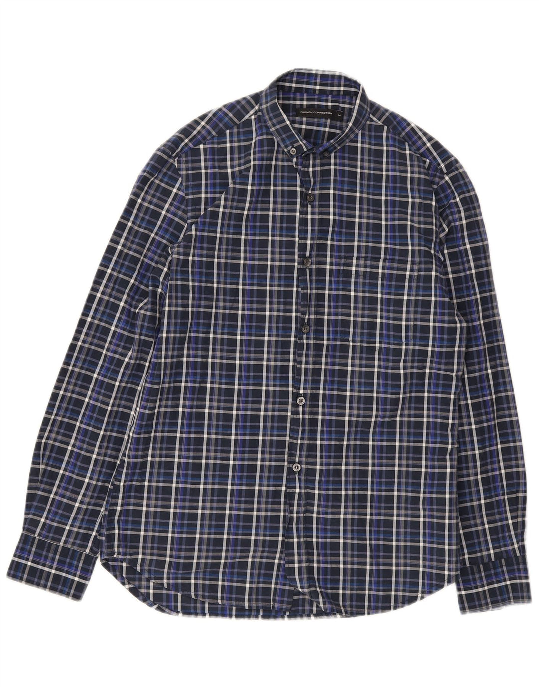French Connection Mens Shirt Medium Navy Blue Check Cotton