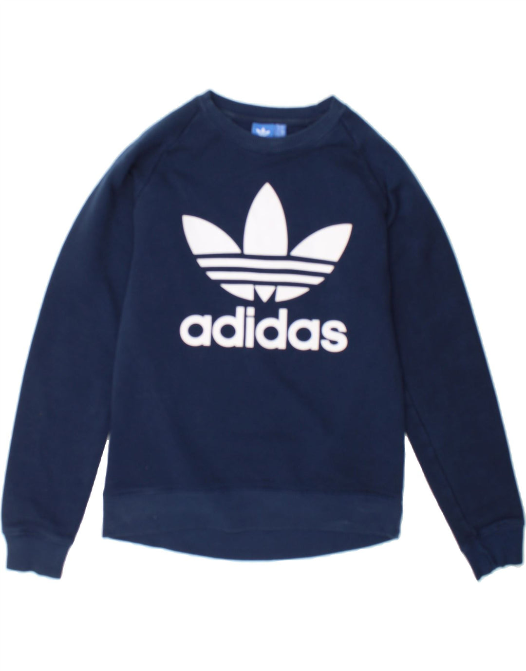 ADIDAS Mens Graphic Sweatshirt Jumper Small Navy Blue Cotton Vintage Adidas and Second-Hand Adidas from Messina Hembry 