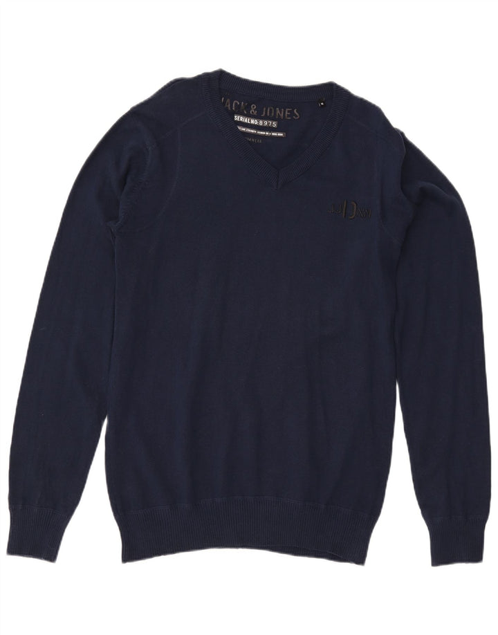 Jack & Jones Mens V-Neck Jumper Sweater Medium Navy Blue Cotton