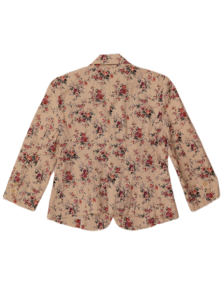 Giacca blazer da donna a 1 bottone Zara UK 14 grande cotone floreale bianco sporco