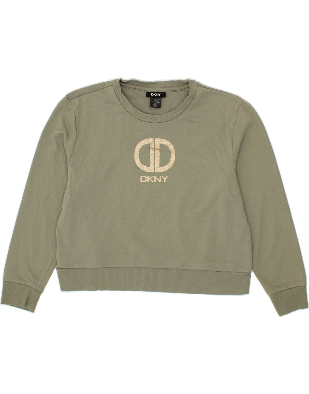 DKNY Womens Graphic Crop Sweatshirt Jumper UK 16 Large Grey Cotton Vintage Dkny and Second-Hand Dkny from Messina Hembry 
