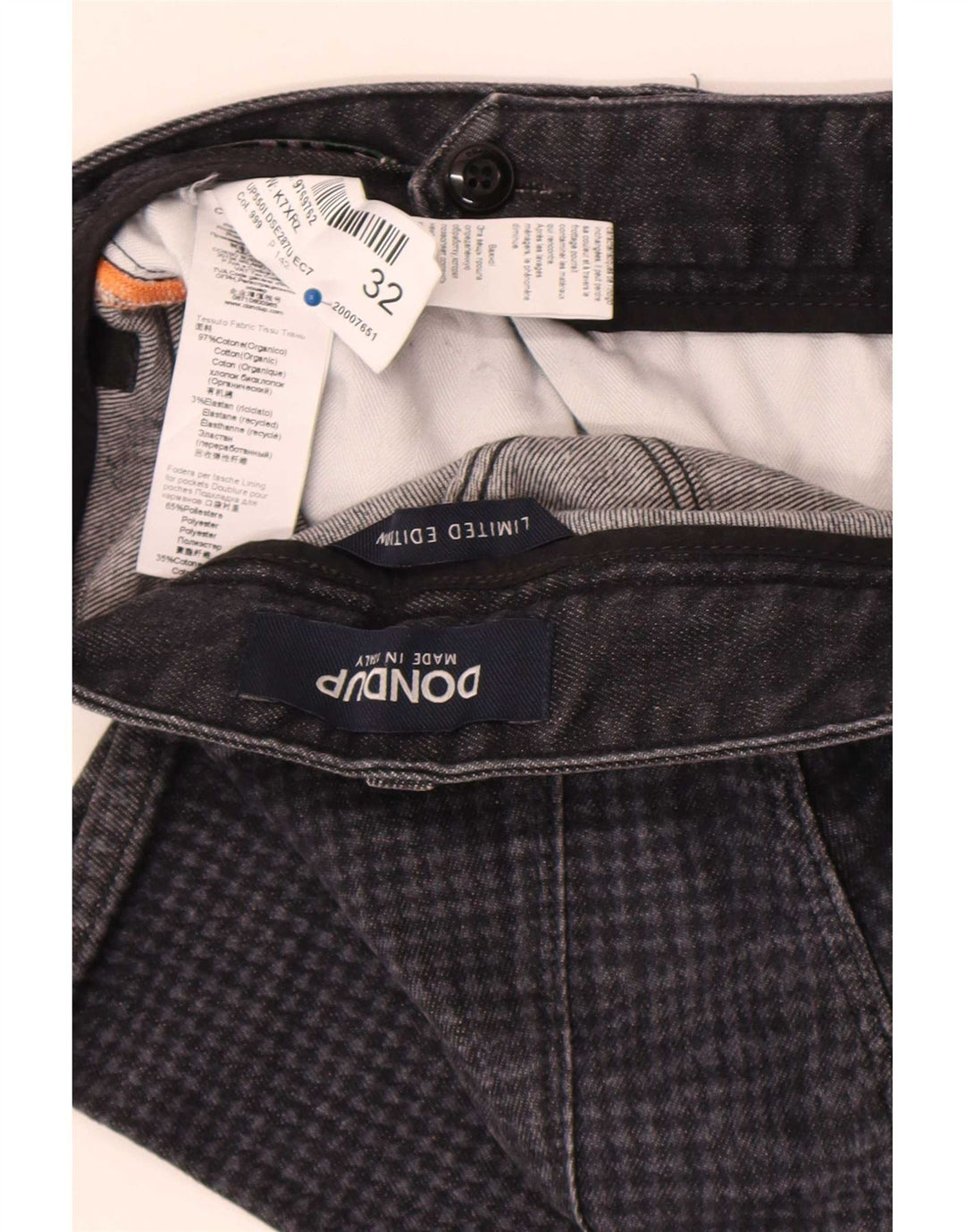 Dondup Mens Slim Jeans W32 L30 Grey Houndstooth Cotton