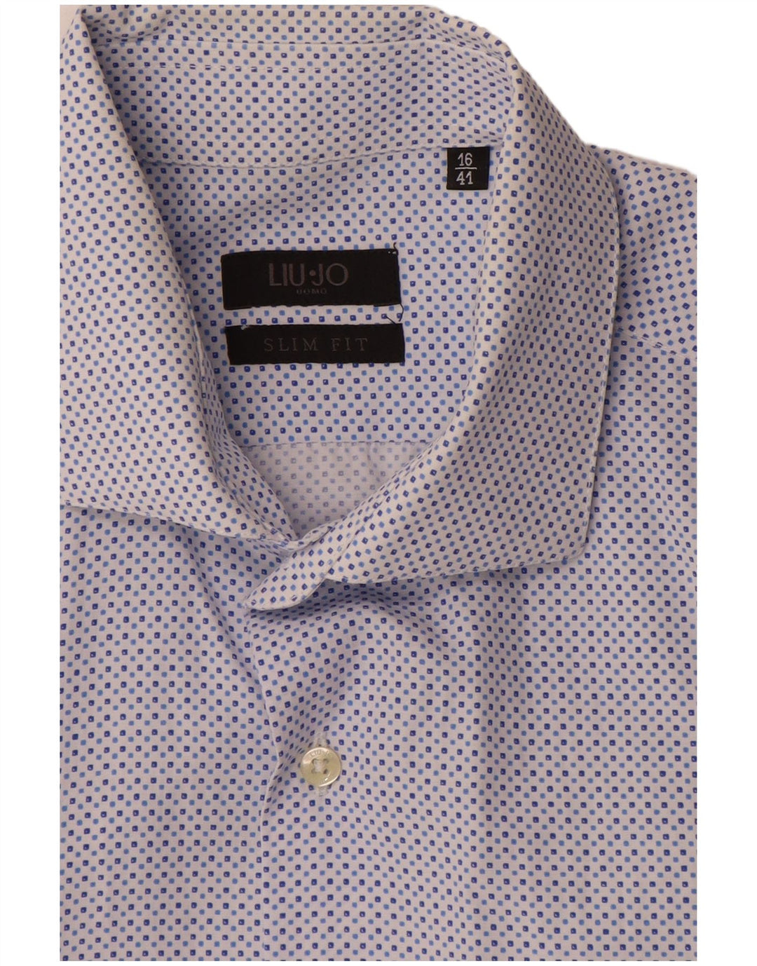 Liu Jo Mens Slim Fit Shirt Size 16 41 Large Blue Geometric