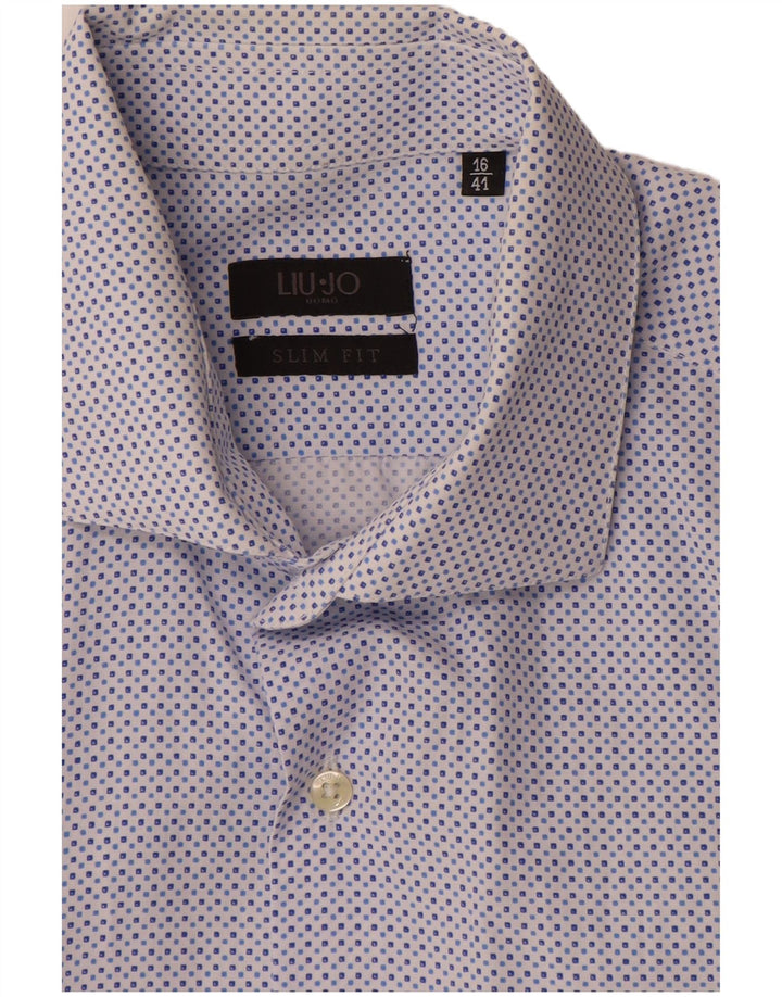 Liu Jo Mens Slim Fit Shirt Size 16 41 Large Blue Geometric