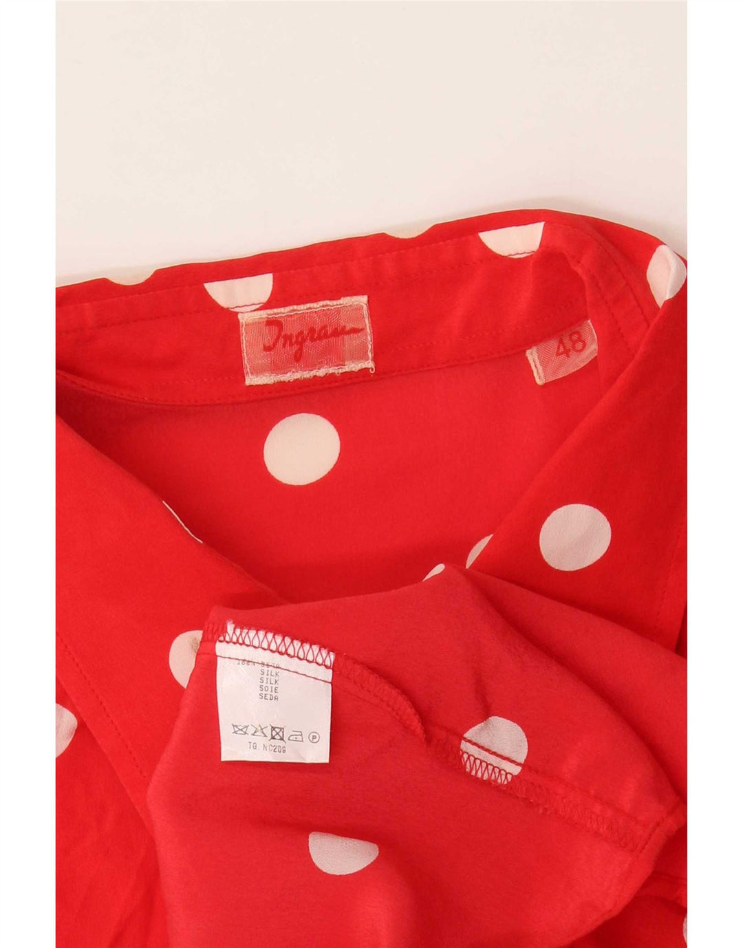 Vintage Womens Shirt Blouse IT 48 XL Red Polka Dot Silk