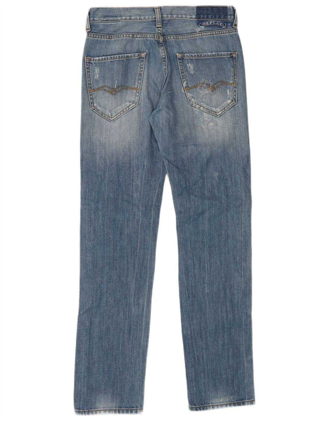 Replay Womens Distressed Straight Jeans W28 L29 Blue Cotton