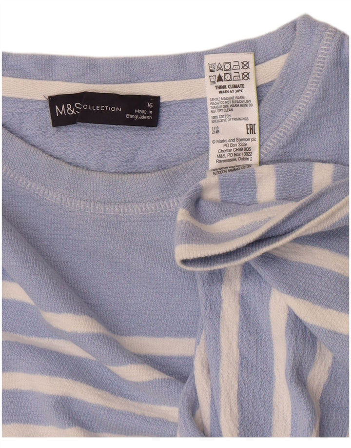 Marks & Spencer Womens Top Long Sleeve UK 16 Large  Blue Striped Cotton