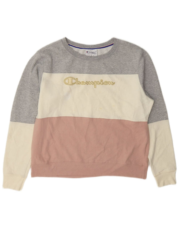 Champion Womens Sweatshirt Jumper UK 16 Large Multicoloured Colourblock