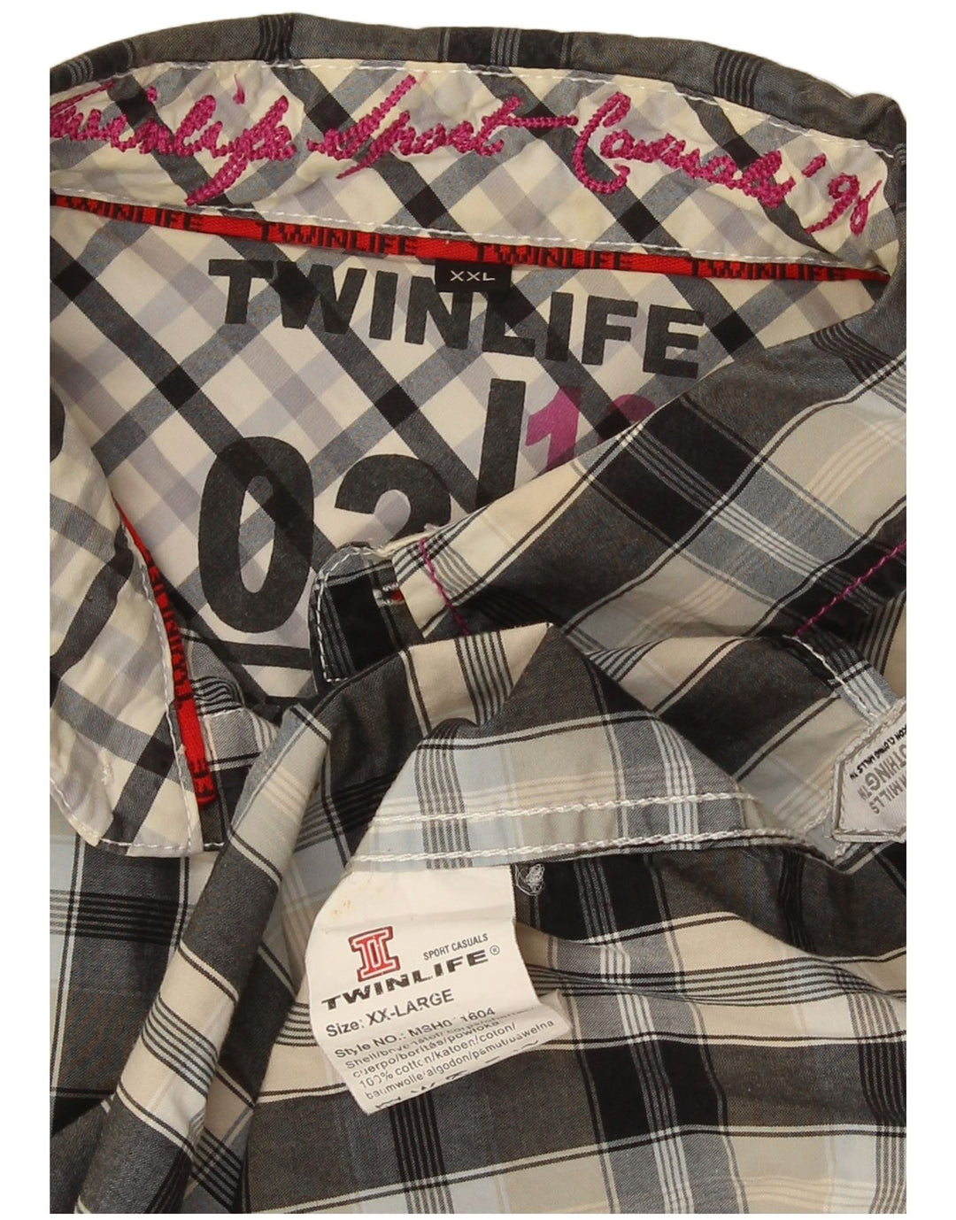Vintage Mens Graphic Short Sleeve Shirt 2XL Grey Check Cotton
