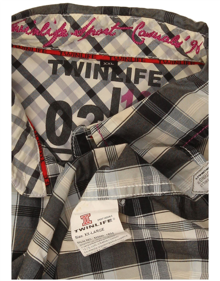 Vintage Mens Graphic Short Sleeve Shirt 2XL Grey Check Cotton