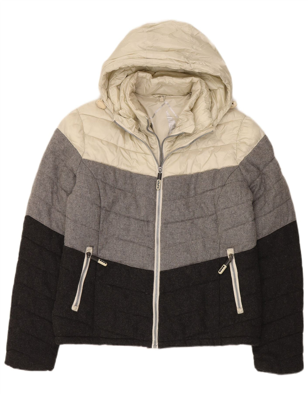 Superdry Womens Hooded Padded Jacket UK 18 XL Multicoloured Colourblock