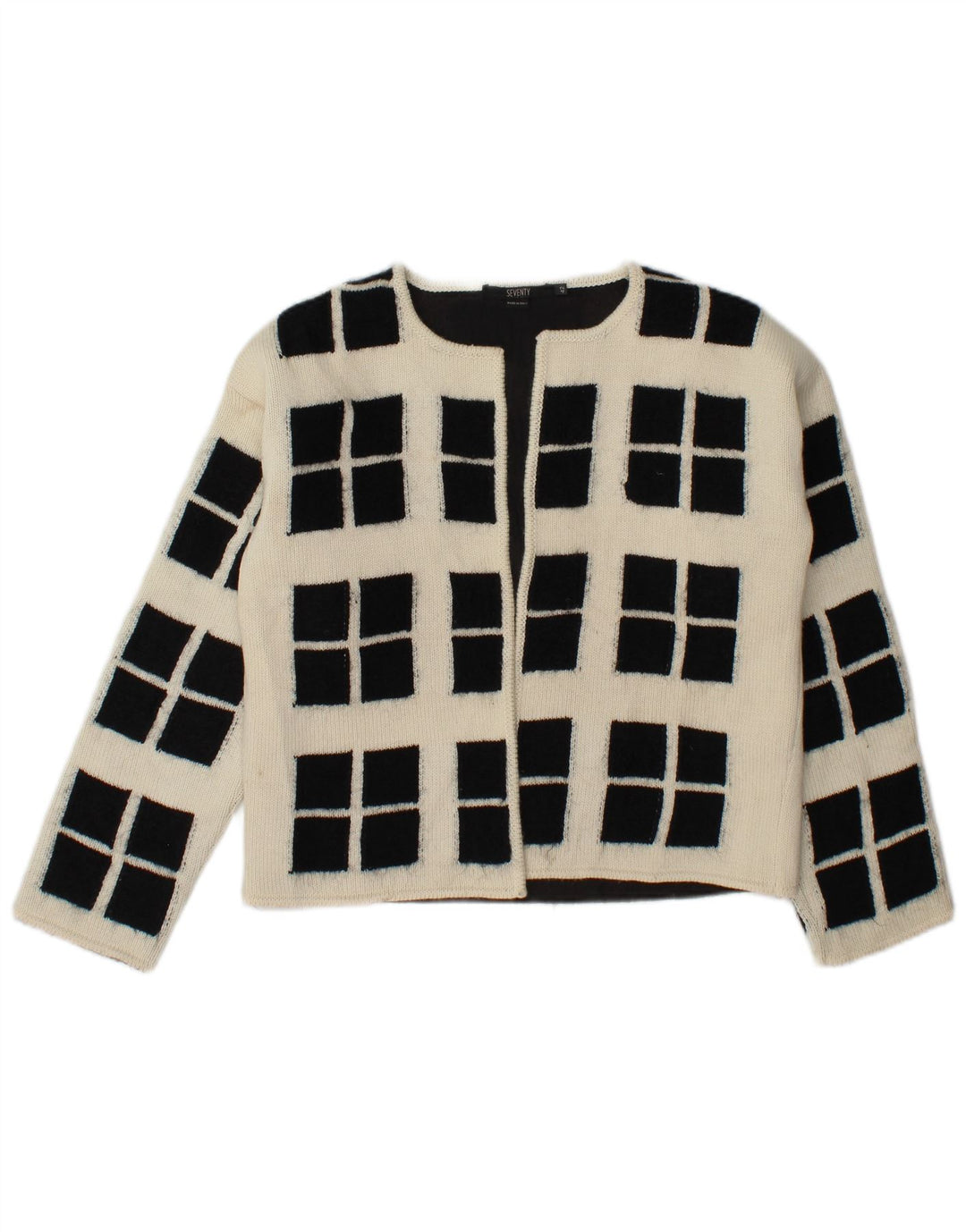 Seventy Maglione cardigan aperto corto da donna IT 42 Medio bianco sporco geometrico