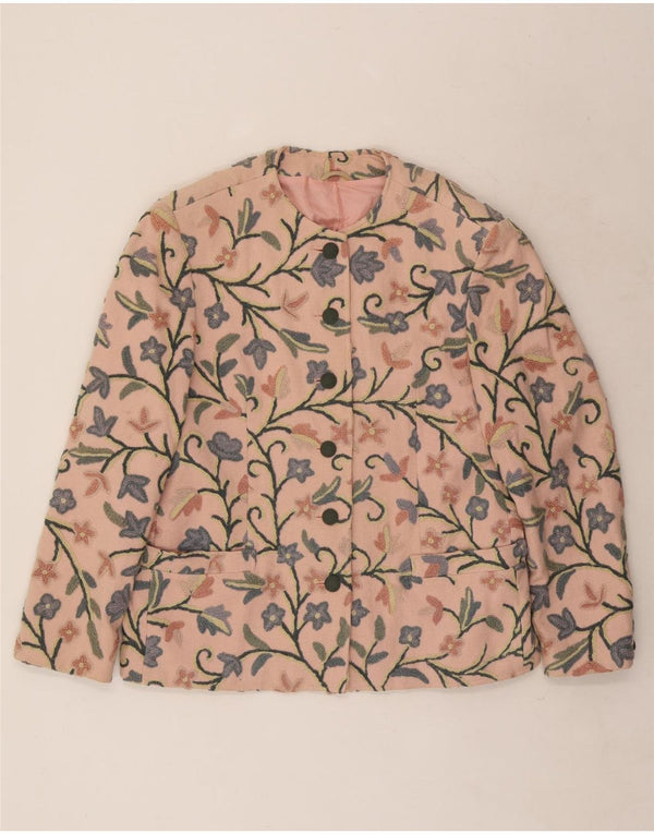 Vintage Womens 6 Button Blazer Jacket EU 40 Medium Pink Floral Cotton