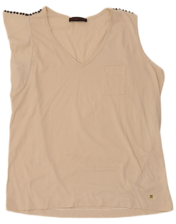 Trussardi Jeans Dame T-Shirt Top UK 18 XL Beige Bomuld