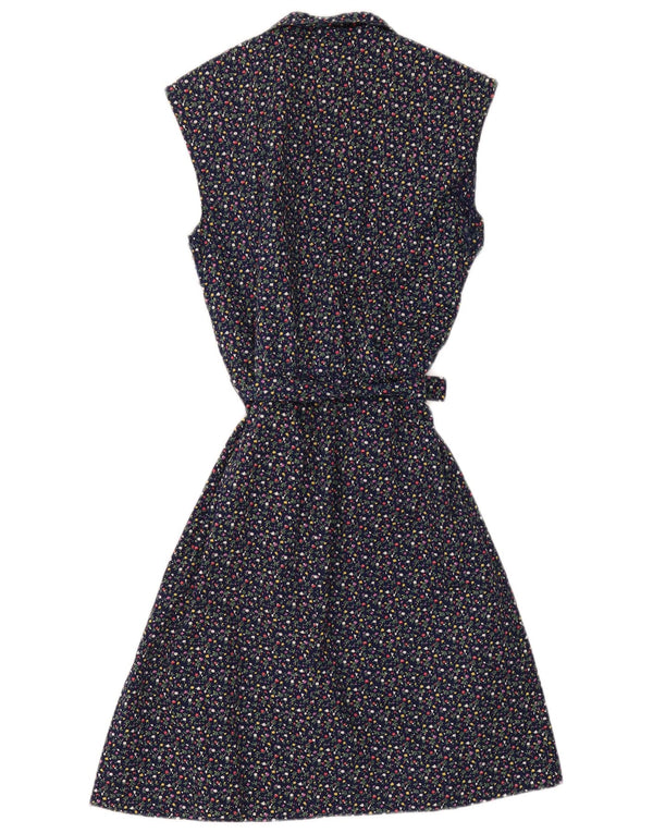 Vintage Womens Sleeveless A-Line Dress UK 12 Medium Navy Blue Floral