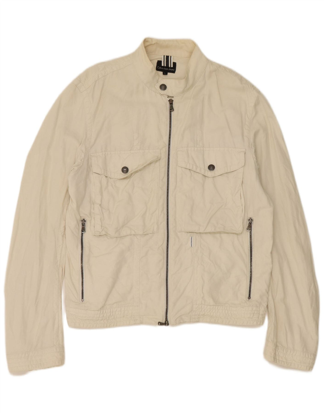 Calvin Klein Jeans Womens Utility Jacket UK 16 Large Off White Cotton
