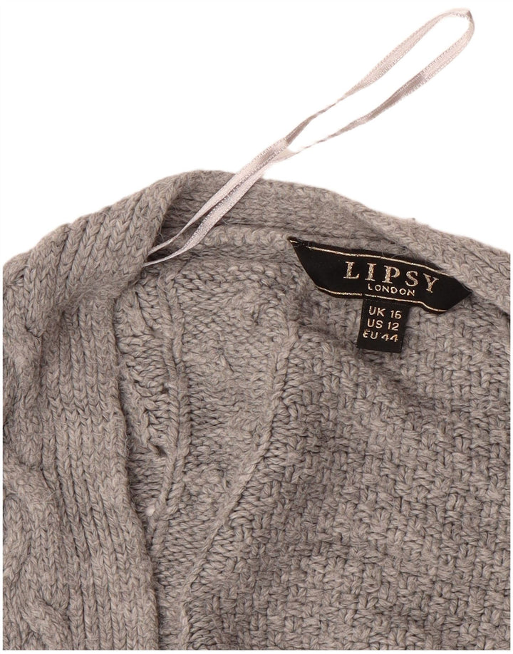 LIPSY Womens Oversized Longline Open Cardigan Sweater UK 16 Large Grey