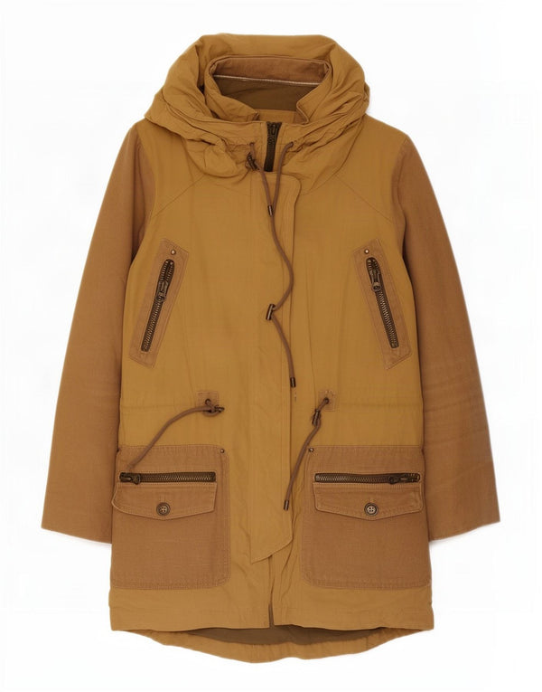 Zara Womens Hooded Parka Jacket UK 10 Small Beige Polyester