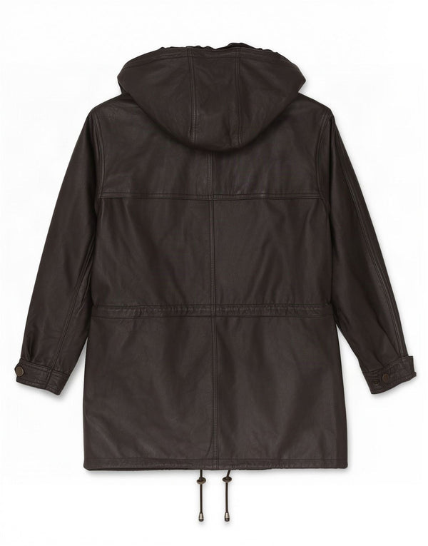Jones New York Womens Hooded Oversized Leather Coat UK 10 Small Black