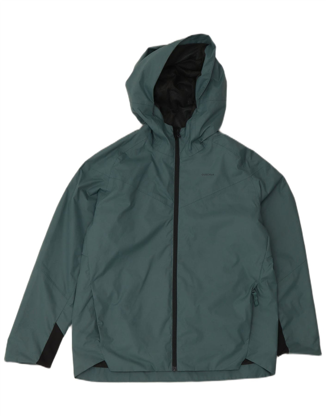 DECATHLON Boys Quechua Hooded Rain Jacket 12-13 Years Green Polyester
