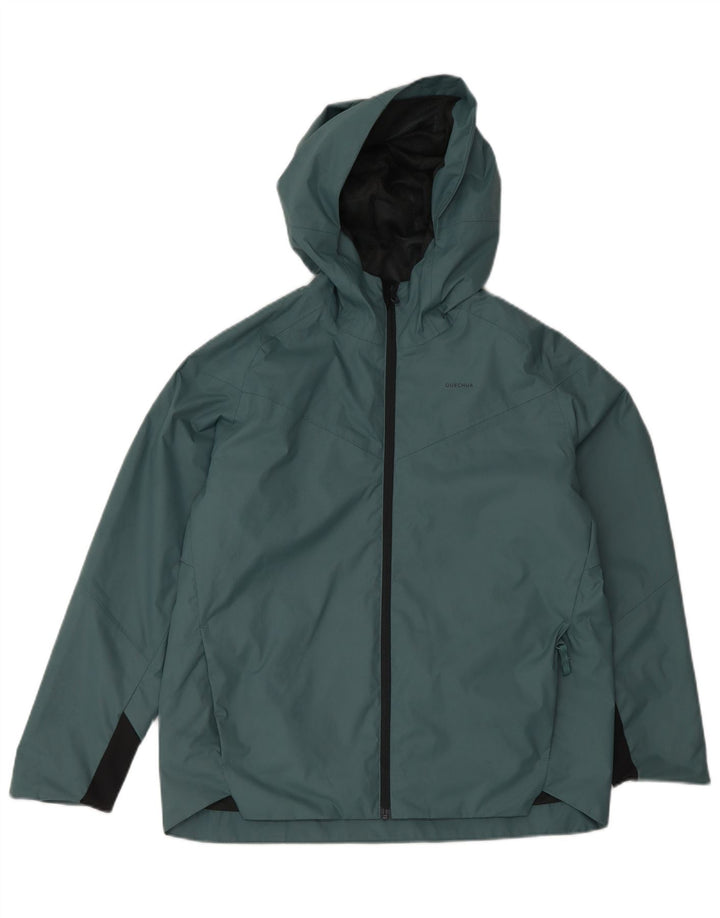 DECATHLON Boys Quechua Hooded Rain Jacket 12-13 Years Green Polyester